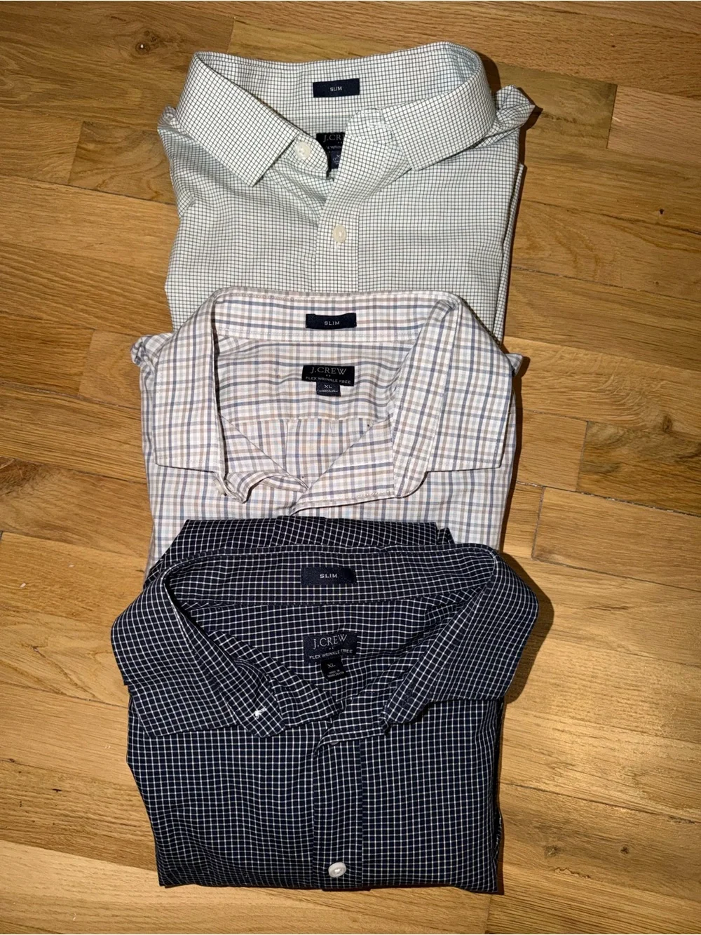 J. Crew Slim Fit Checked Shirt Bundle - Navy, White, Light Green